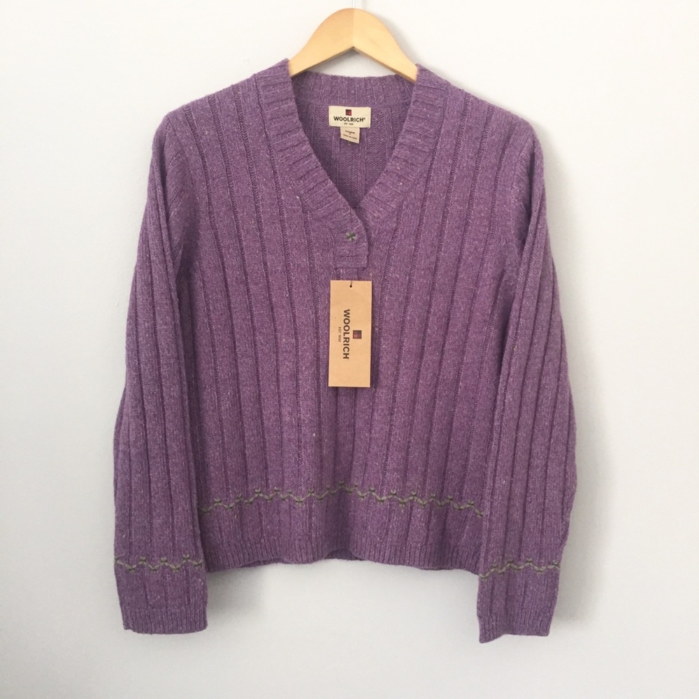 NEW WOOLRICH Purple Sage Heather V-Neck Sweater